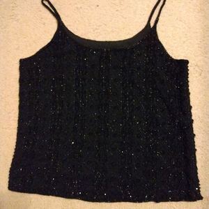 Chicos 1 Black Beaded Cami Tank Top M 10 Spaghetti Strap Formal Party NWOT